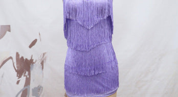 Vestido sexy de color sólido con borlas y escote en V para mujer