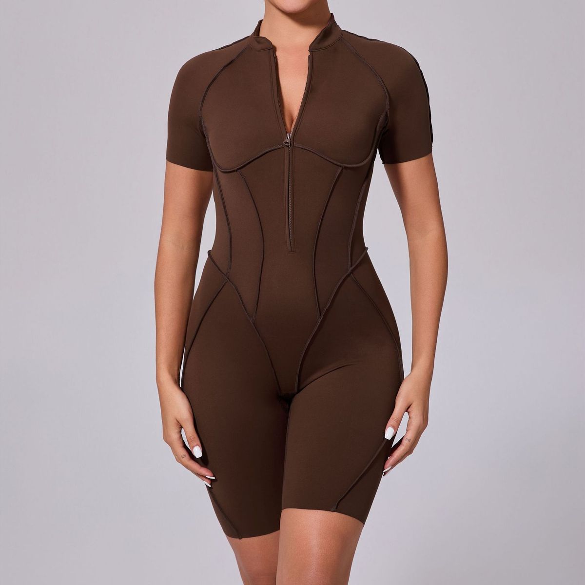 Summer Zipper Short-Sleeved Yoga Rompers