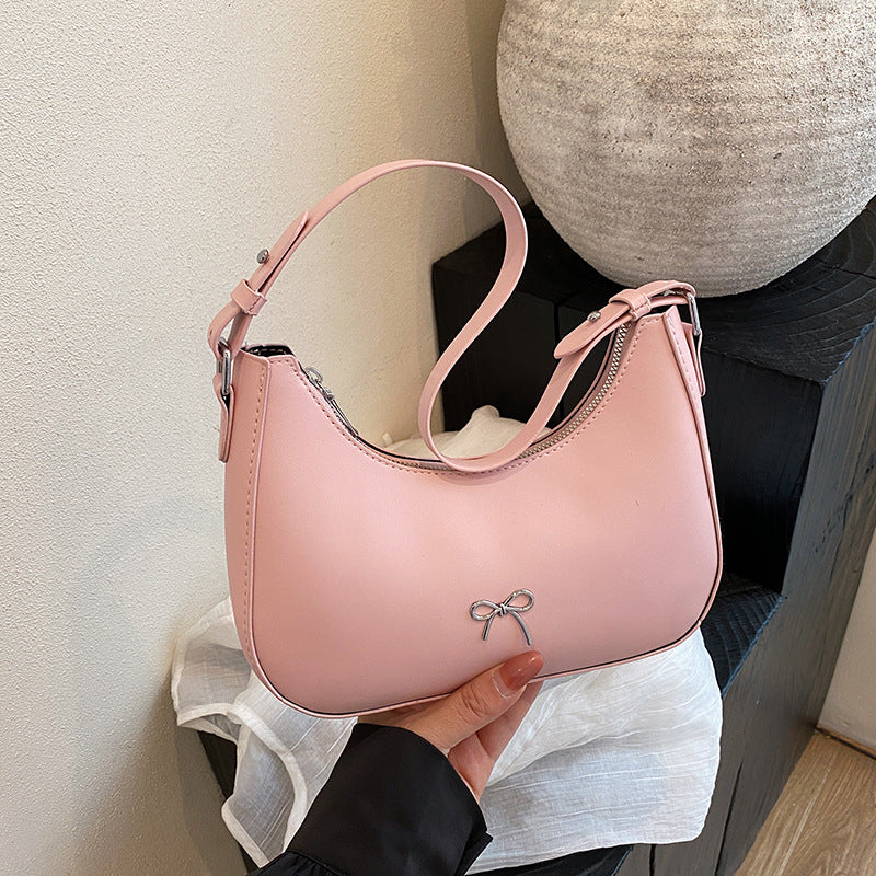 Women Casual Solid Color Shoulder Bag with Bowknot Decoration