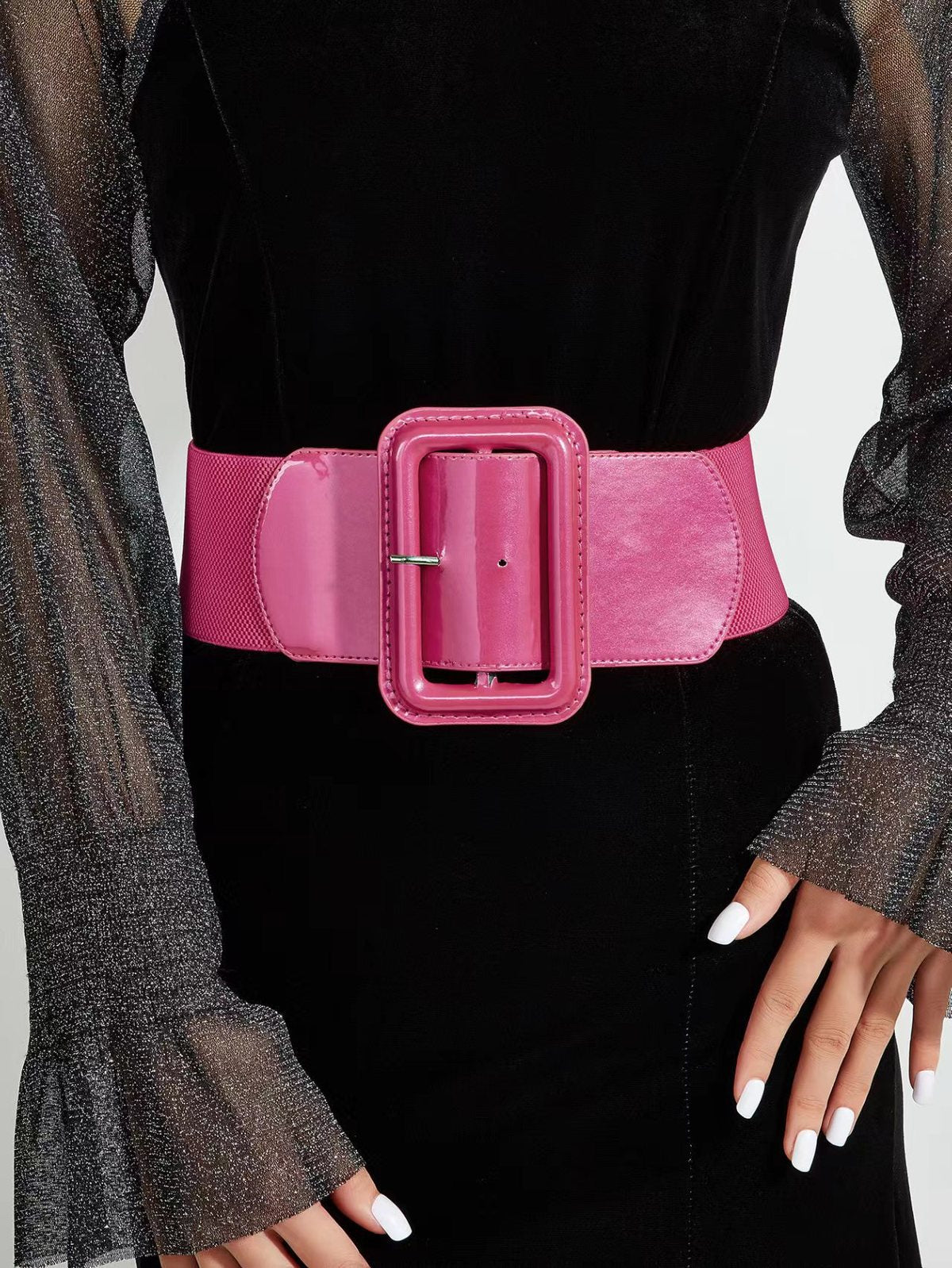 Women Fashion Casual Solid Color Big Buckle Wide Belt