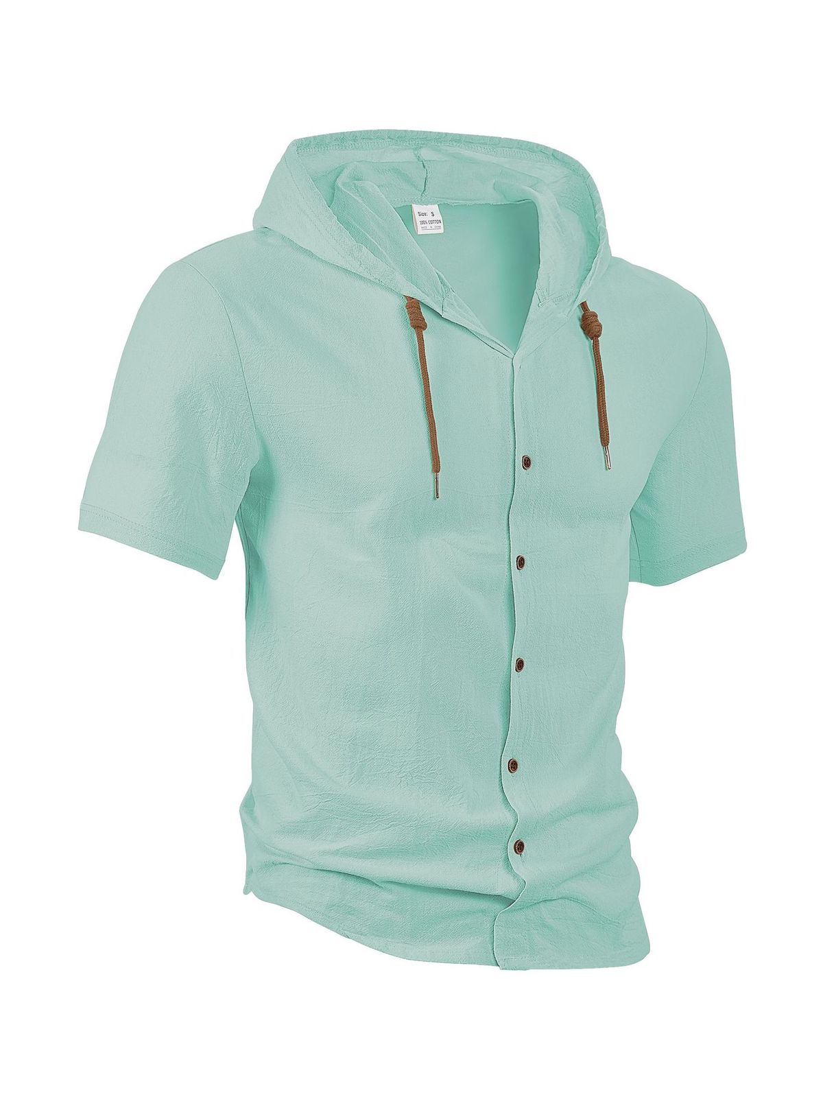 Sudadera con capucha informal de algodón y lino de manga corta para hombre, tendencia que combina con todo.
