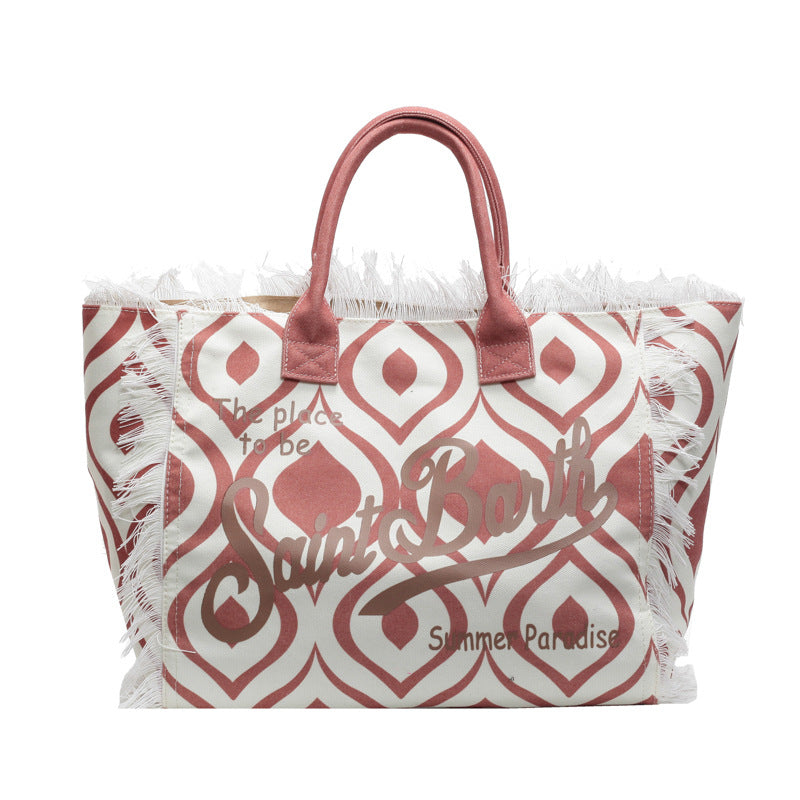 Fashion Tassel Large Capacity Canvas Beach Bag