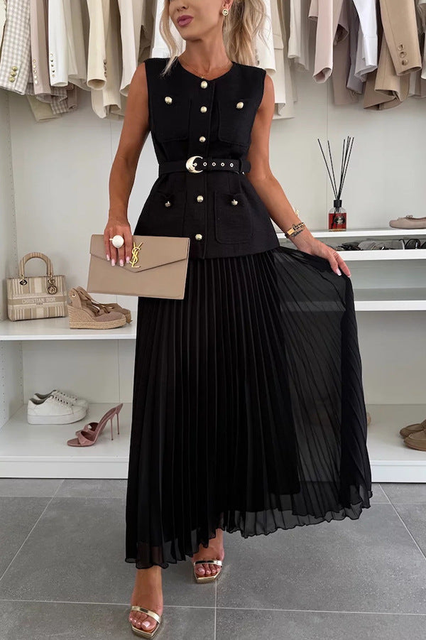 Women Sleeveless Vest and Skirt Two-Piece Set - Polyester Style
