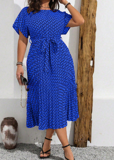Women Fashion Casual Plus Size Printed Short-Sleeve Dress