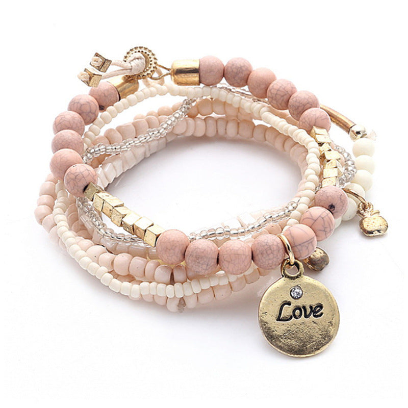 Conjunto de pulseras de cuentas multicapa estilo bohemio retro para mujer