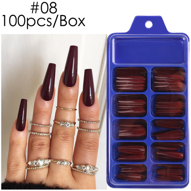 Uñas postizas con diseño de caja azul y pegatinas completas para usar en ballet largo