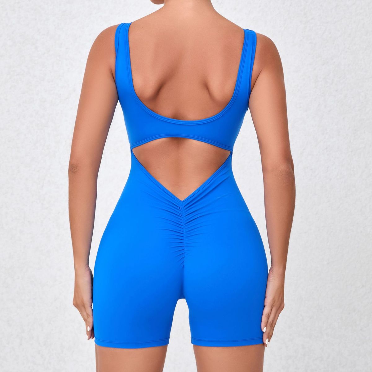 Women Fashion Solid Color Backless Sports Rompers