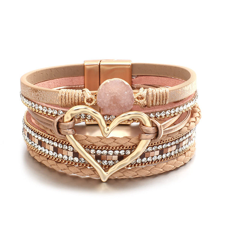 Bohemian Multi-Layer Leather Heart Bracelet