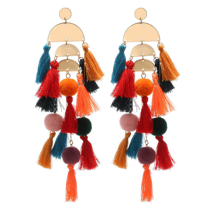 Pendientes bohemios con borlas multicapa para mujer
