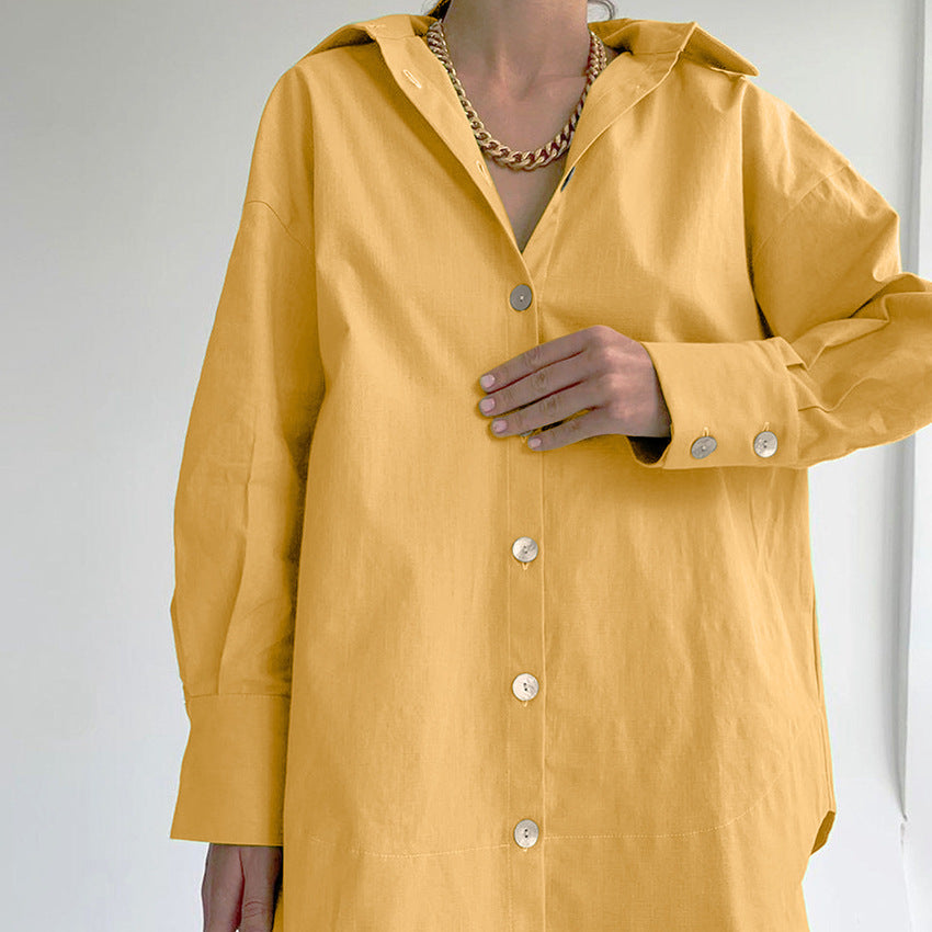 Women Fashion Solid Color Cotton Linen Pajamas Set