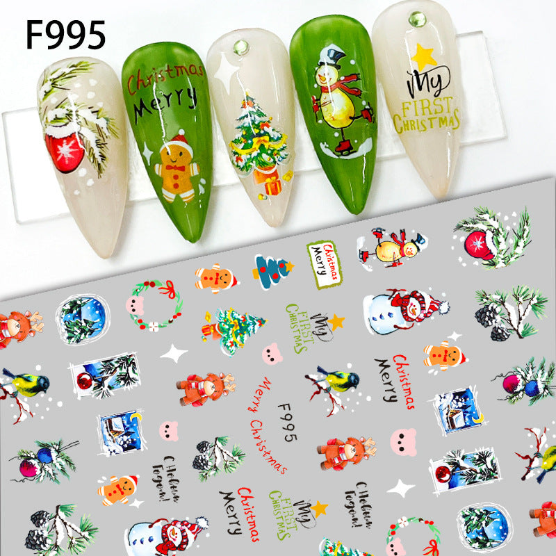 Pegatinas de uñas con diseño de copos de nieve y alces navideños