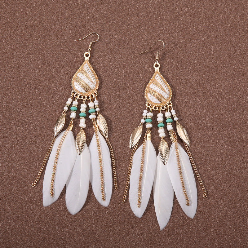 Bohemian Ethnic Style Retro Tassel Feather Earrings