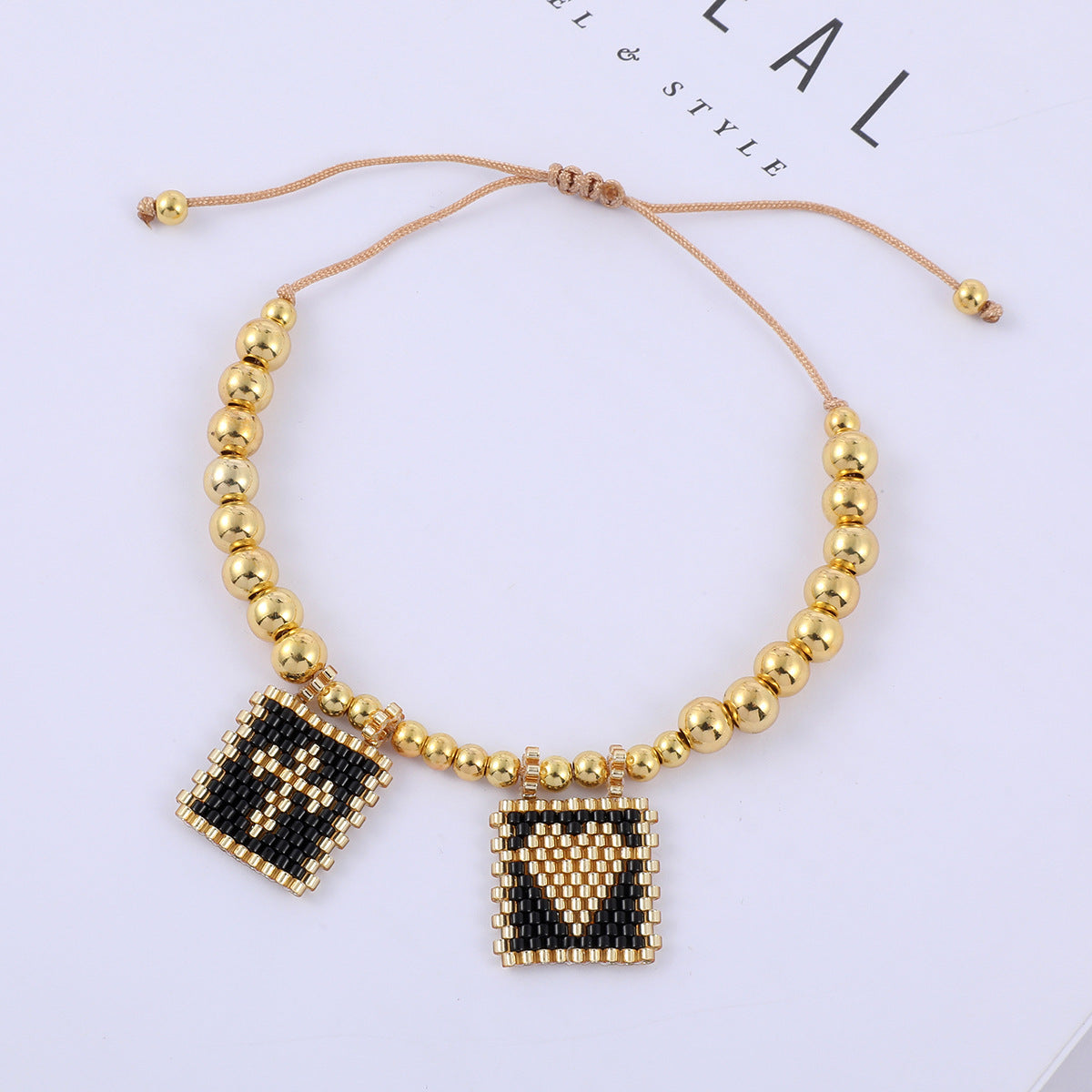 Bohemian Gold Beads Cross Heart Design Bracelet