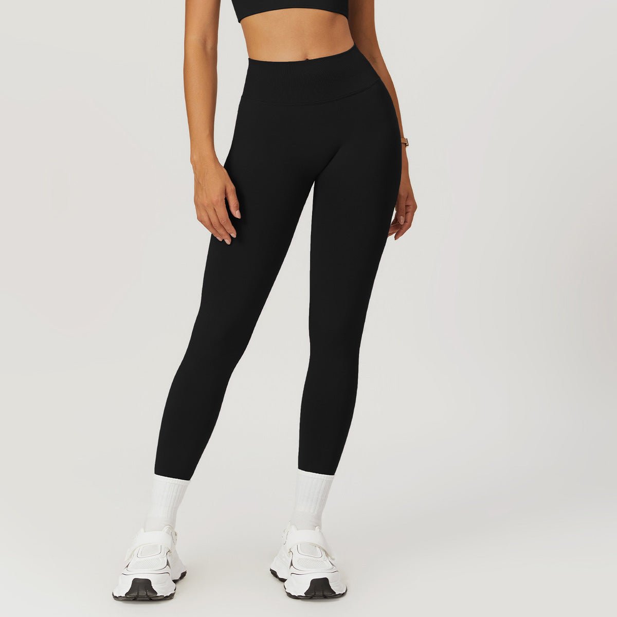 Leggings deportivos de cintura alta de color liso para mujer