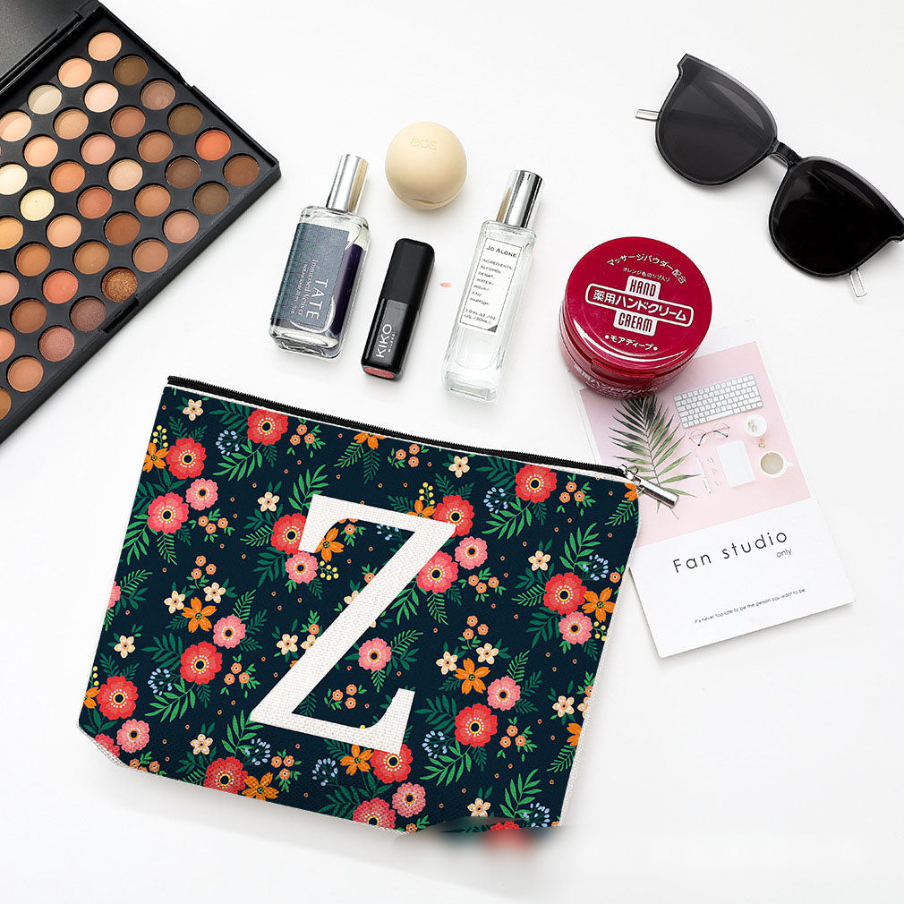 Bolsa de cosméticos pequeña con diseño floral, impermeable, de algodón y lino