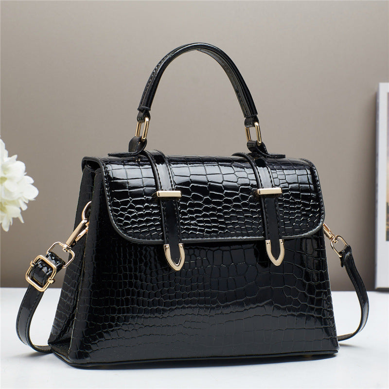 Sac à main en cuir brillant à motif crocodile pour femme