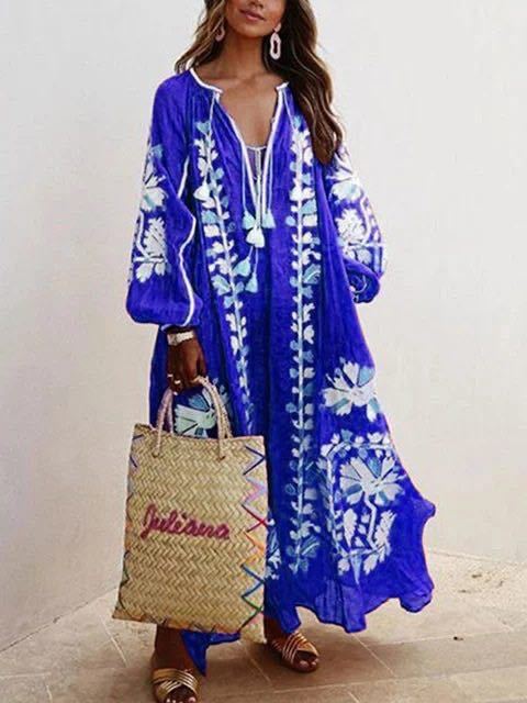 Bohemian Women Casual Vintage Loose Long Sleeve Dress
