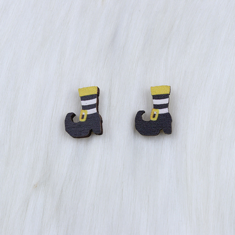 Halloween Women Fashion Wood Print Skull Earrings