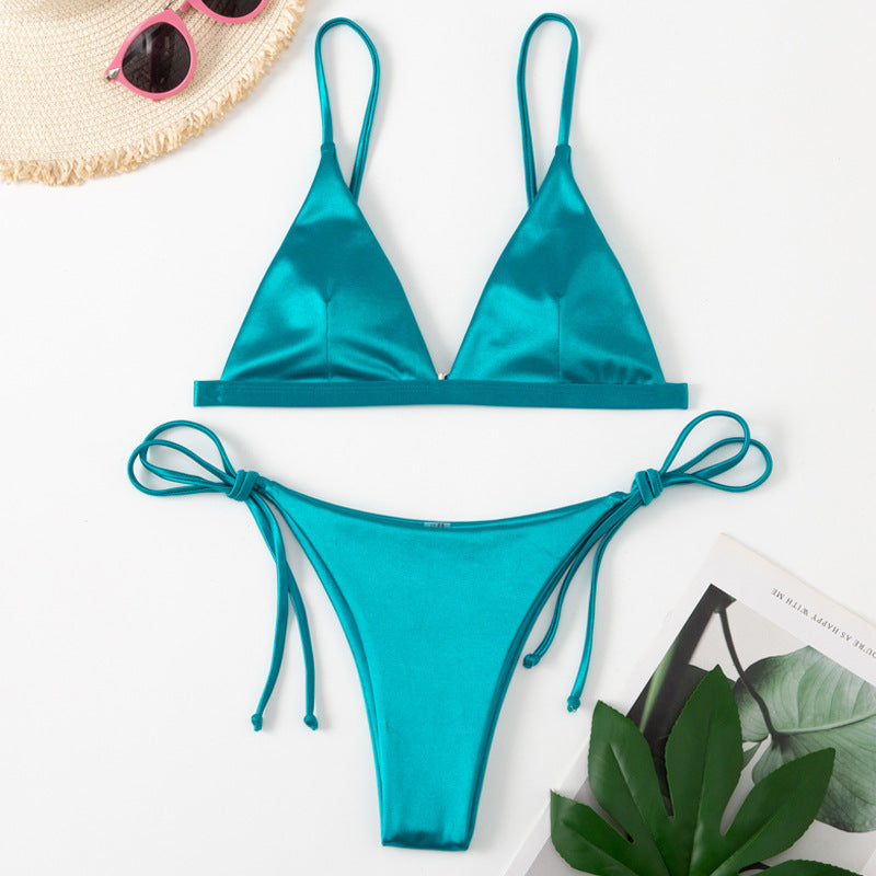 Women Fashion Sexy Solid Color Strap Bikini Swimsuit Set