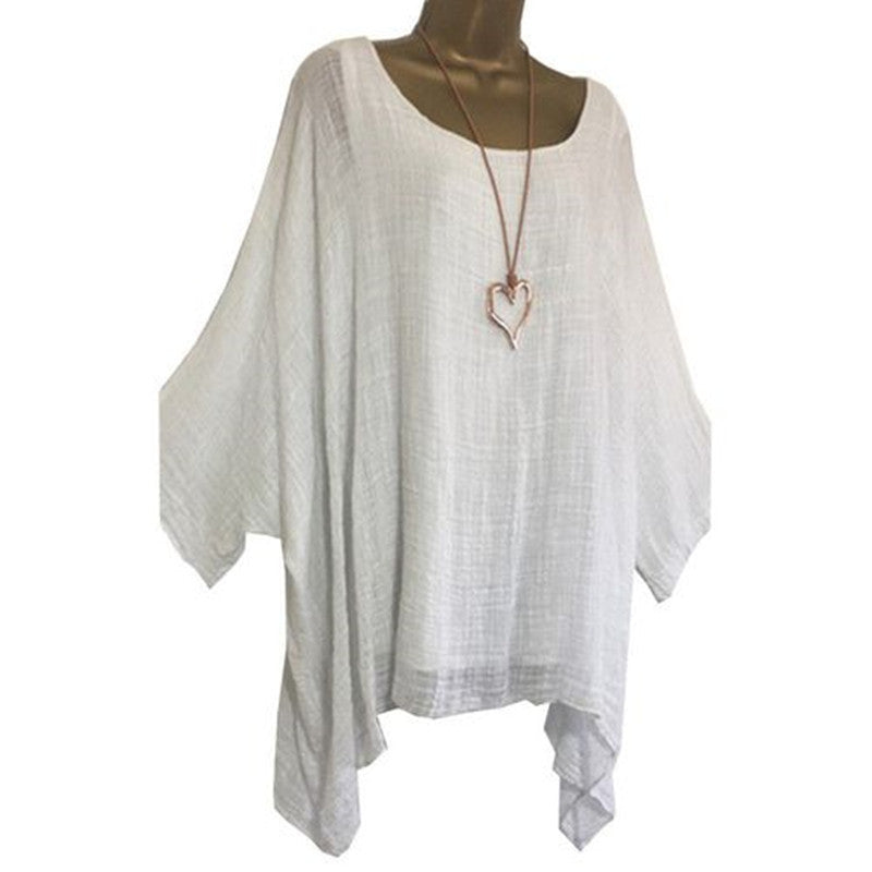 Blusa informal de manga larga irregular de color liso y talla grande para mujer