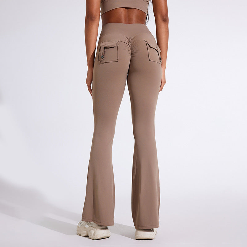 Pantalon de yoga sexy à poches de couleur unie pour femme