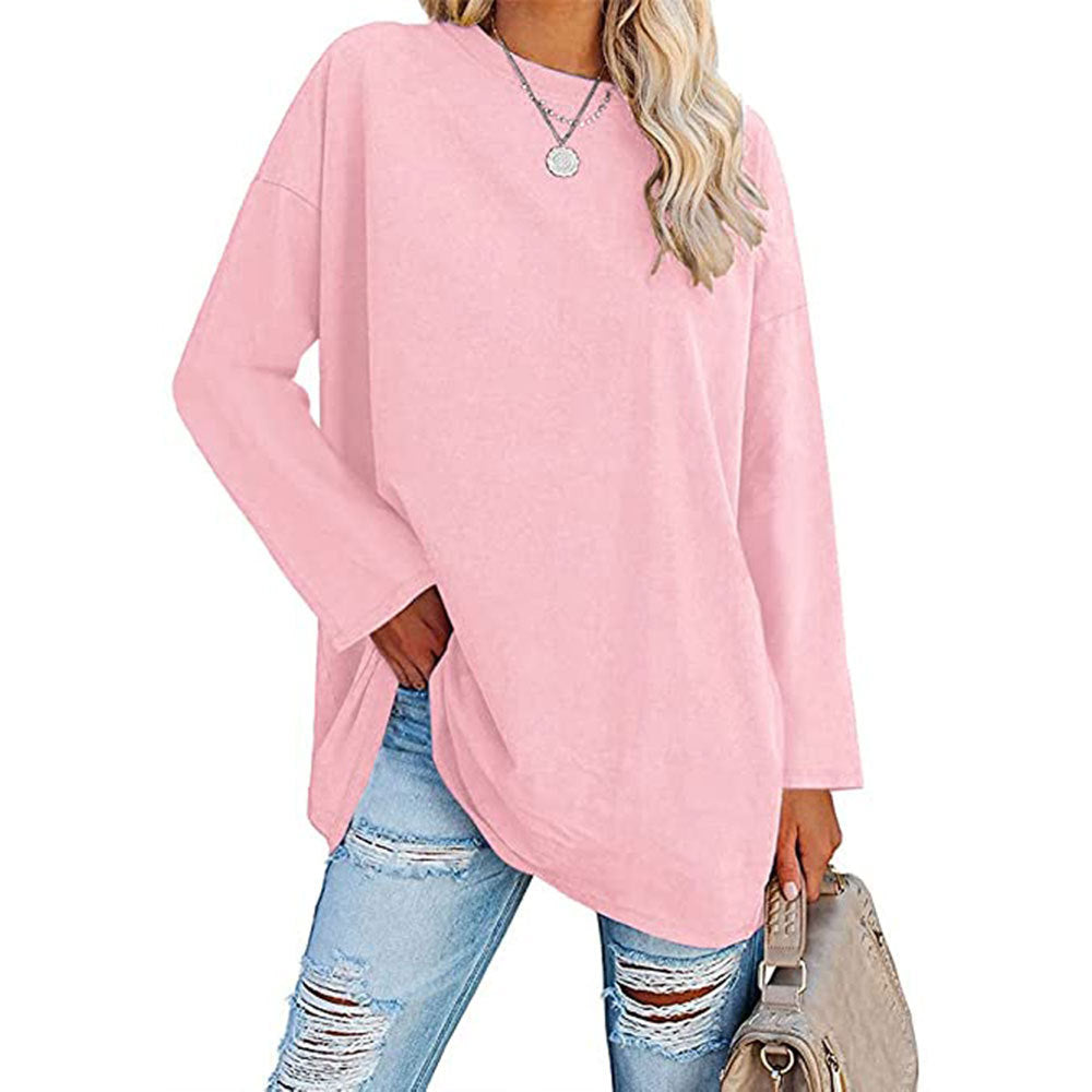 Casual Women Long Sleeve Solid Color Blank T-Shirt