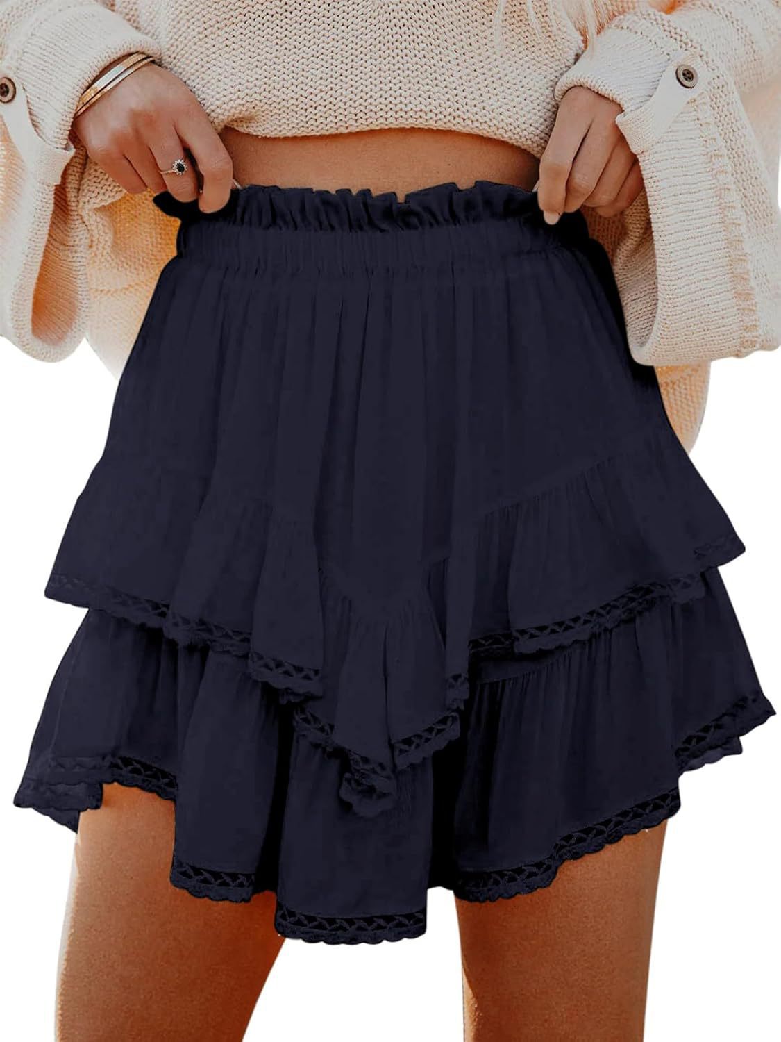 Falda plisada de capas, estilo bohemio, informal, de color liso, para mujer