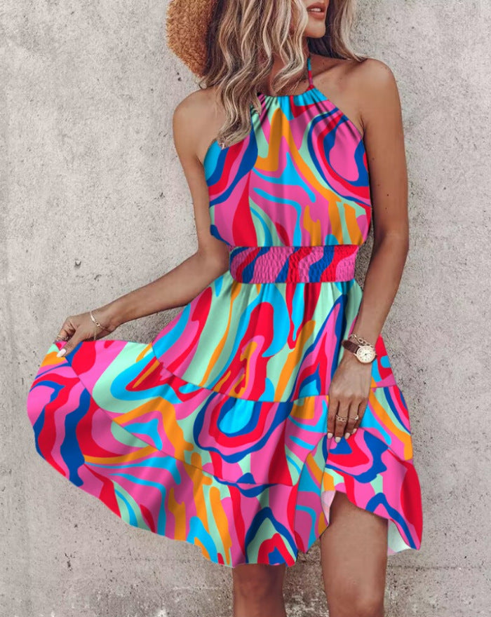 Robe bohème sans manches à col licou pour femme, mode été