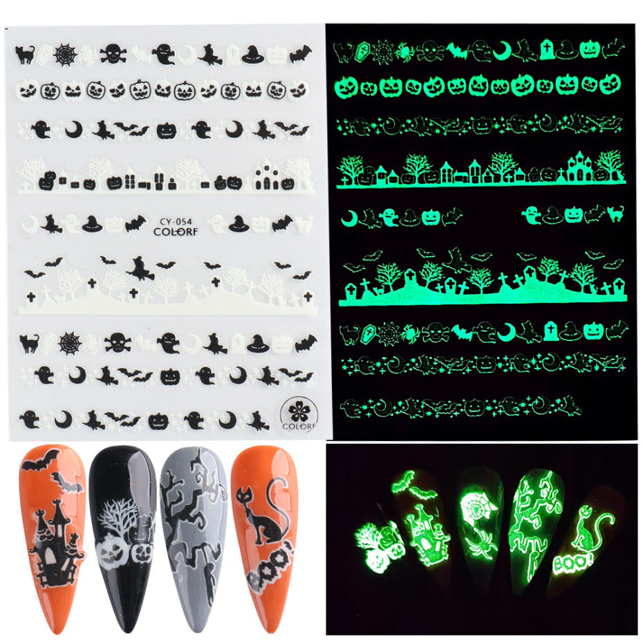 Halloween Nail Stickers Funny Skeleton Little Monster 3D Luminous
