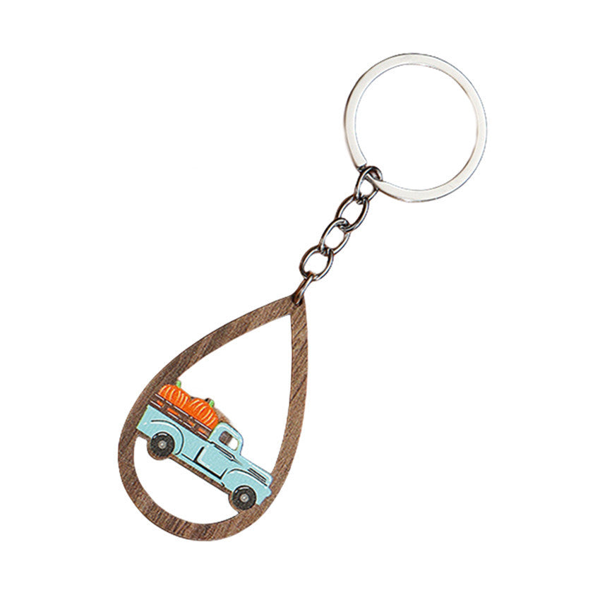 Halloween Women Cartoon Ghost Bat Pumpkin Wooden Keychain