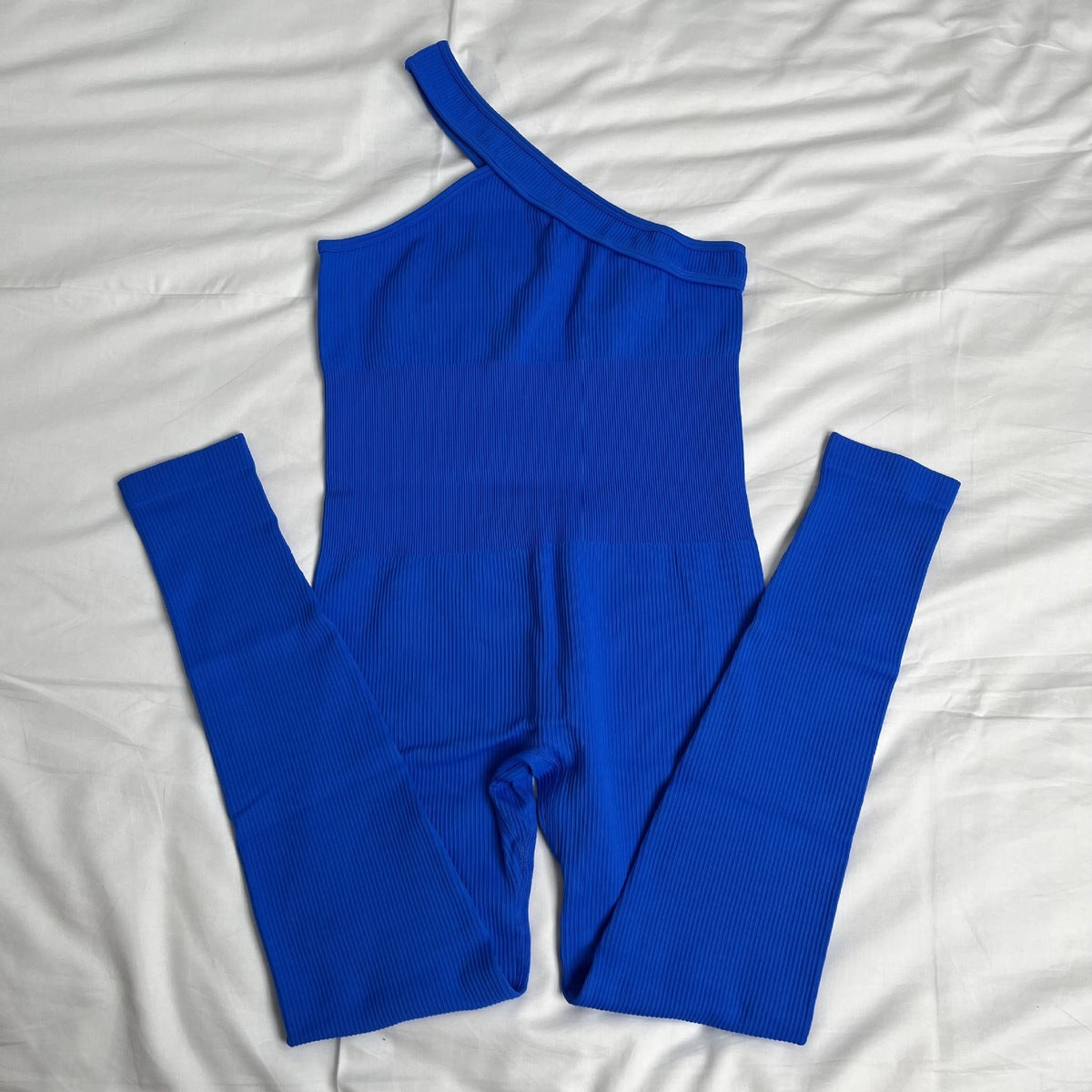 Women Fashion Sexy Solid Color Slanted Shoulder Jumpsuit