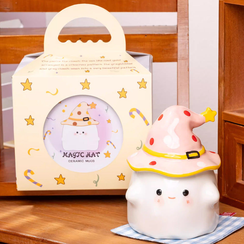 Taza de café de cerámica con tapa de fantasma de Halloween