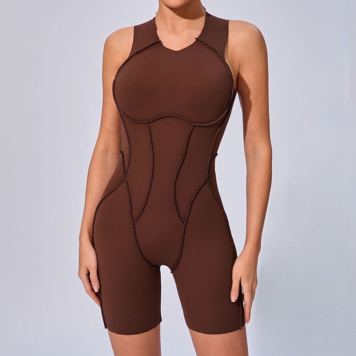 Combinaison de yoga décontractée sans manches pour femme, couleur unie