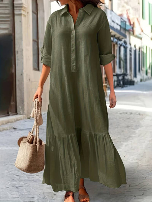 Robe longue décontractée en coton et lin pour femme, grande taille