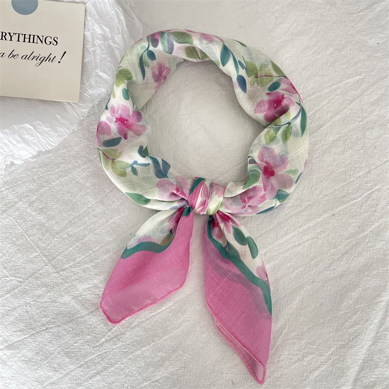 Summer Women Fashion Cotton Linen Floral Scarf