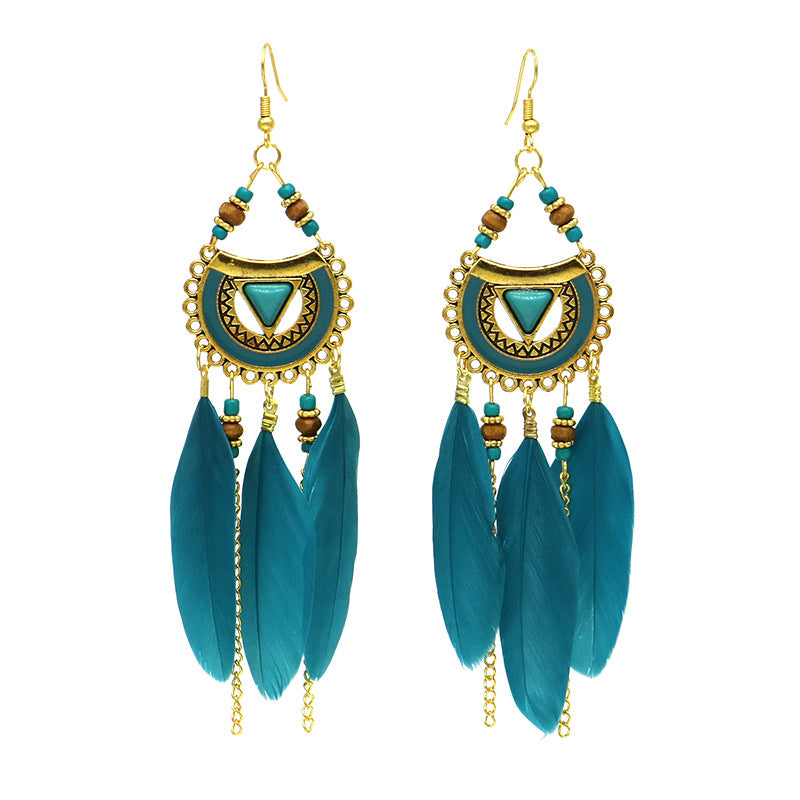 Bohemian Ethnic Style Retro Tassel Feather Earrings