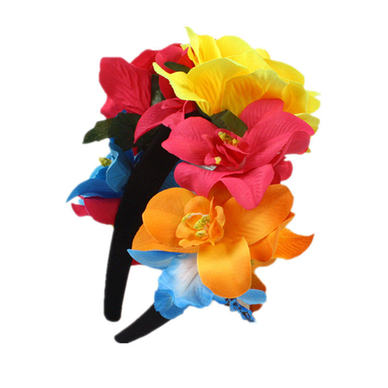 Bandeau de fleurs roses en tissu rétro pour fête d'Halloween