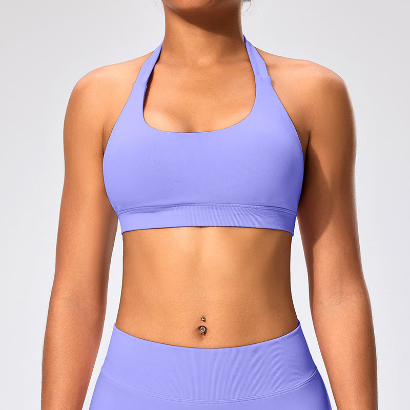 Haut de yoga sexy à col licou et couleur unie pour femme
