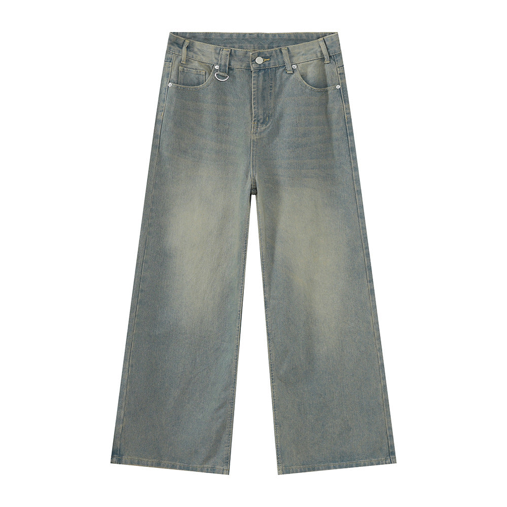 Men's Retro Loose Wide-Leg Jeans Cotton Blend Casual Pants