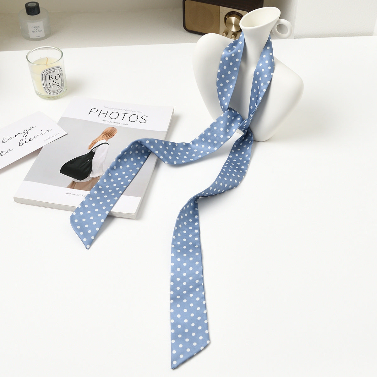 Fashion Dot Printed Bag Handle Silk Scarf