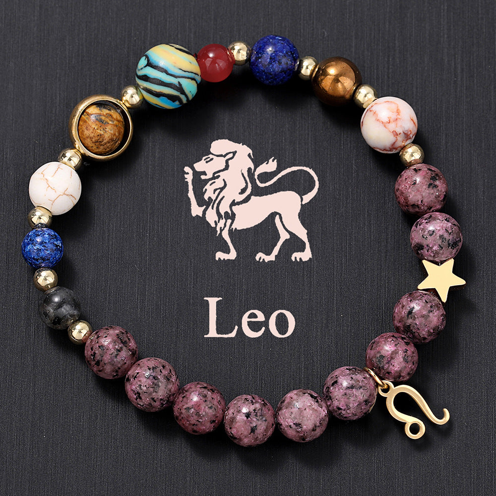 Bracelet tendance en acier inoxydable avec perles et 12 constellations
