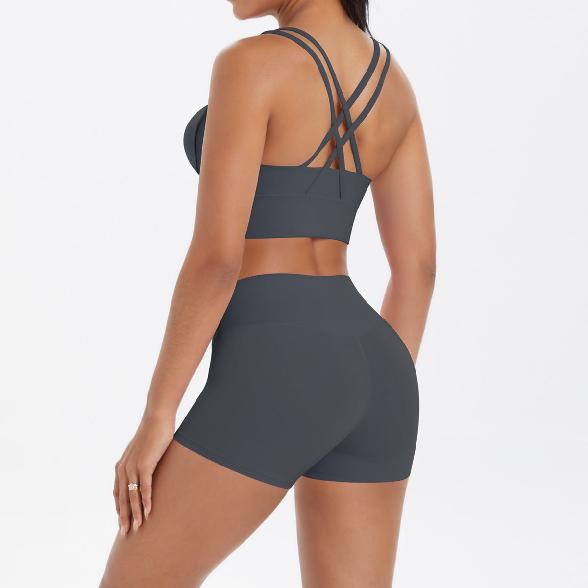 Women Casual Solid Color Tank Top and Tight Shorts Two-Piece Set for Yoga and Sports