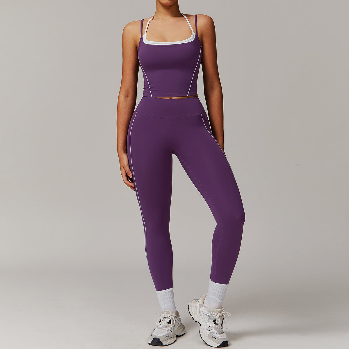 Women Yoga Color Contrast Two-Piece Set