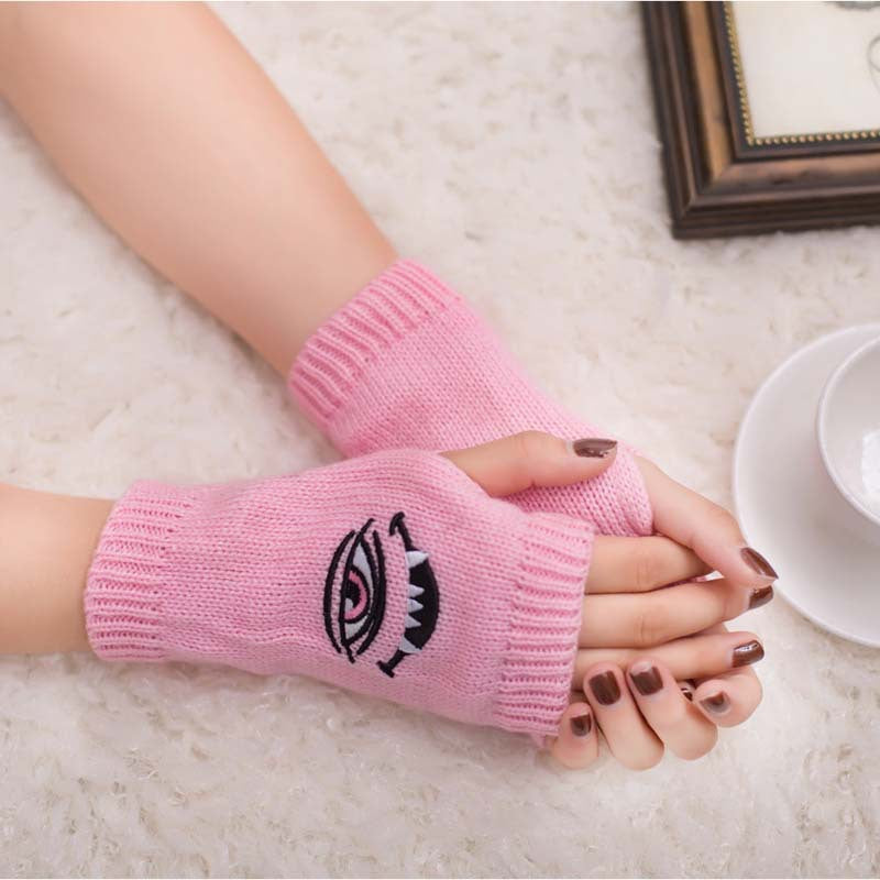 Half Finger Women's Gloves with Devil Eye Embroidery