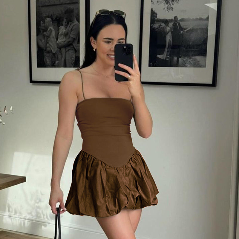 Women Fashion Solid Color Sexy Sling Dress