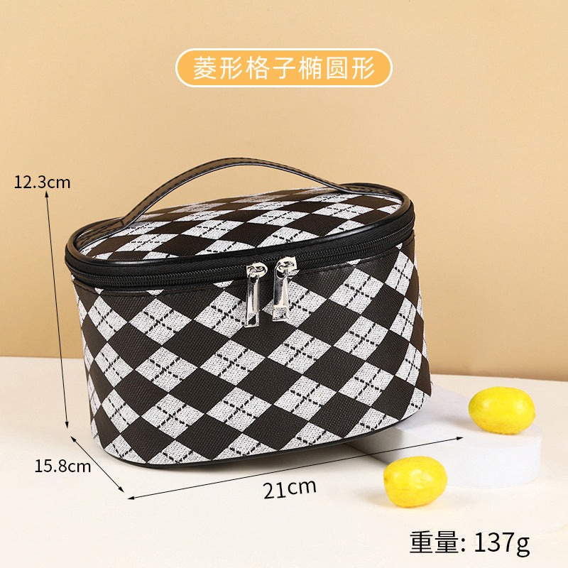 Trousse de maquillage imperméable à carreaux pied-de-poule