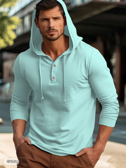 Sudadera con capucha deportiva informal de manga larga en color liso para hombre