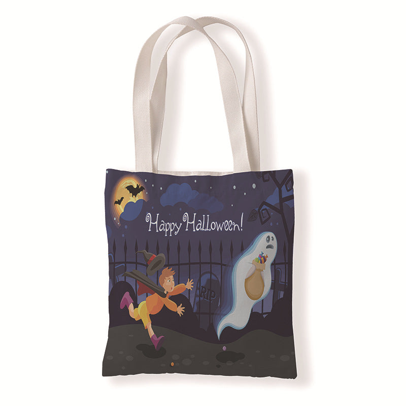 Bolsa de lona con estampado de dibujos animados de Halloween y terror