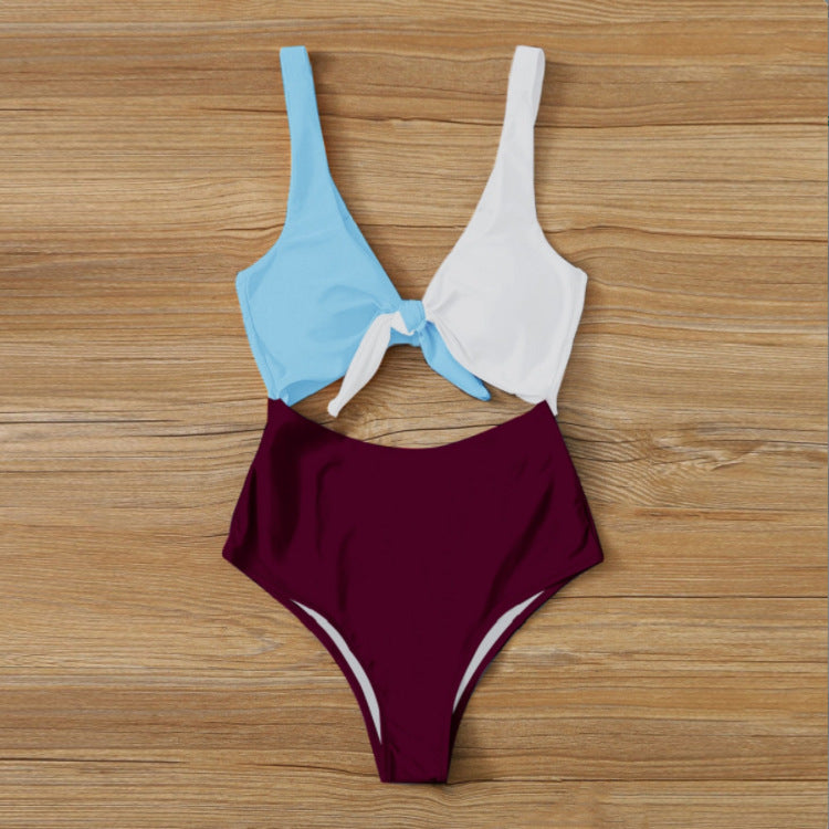 Women Summer Vacation Color Blocking Triangle Swimsuit