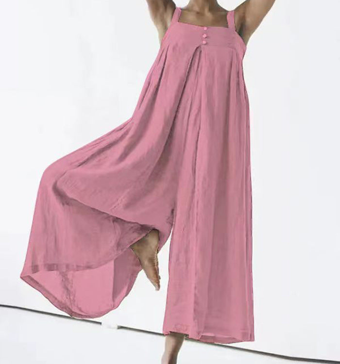 Women Fashion Casual Solid Color Cotton Linen Jumpsuits
